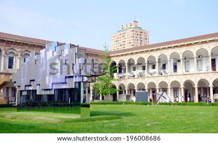 MILAN, ITALY - APRIL 12, 2014: The internal courtyard of the University of Milan. The University of Milan is one of the most important and largest universities in Europe, with about 65,000 students.
