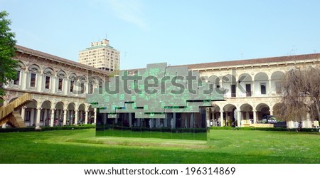 MILAN, ITALY - APRIL 12, 2014: The internal courtyard of the University of Milan. The University of Milan is one of the most important and largest universities in Europe, with about 65,000 students.