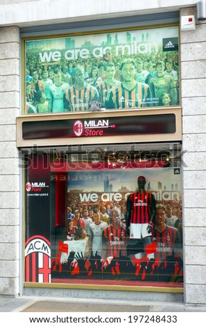 MILAN, ITALY - APRIL 12, 2014: AC Milan football store in Milan.