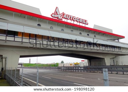 MILAN, ITALY - APRIL 21, 2014: An Autogrill restaurant and supermarket outside Milan, Italy. Autogrill runs operations in 40 different countries, primarily in Europe and North America.