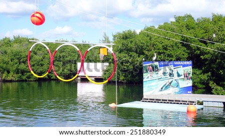 VARADERO, CUBA - DECEMBER 17, 2014: Dolphins games and show stages at the Varadero Delfinario in Cuba.