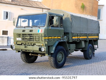 ROME - SEPTEMBER 18: An Italian Army truck on September 18, 2011 in Rome. The Italian Army (Esercito Italiano) is the ground defence force of the Italian Armed Forces.