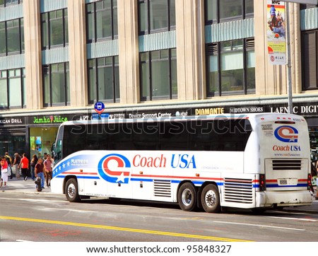 NEW YORK - JULY 15: A Coach USA bus on July 15, 2011 in New York. Coach USA is a holding company for various American transportation service providers providing scheduled intercity bus services.
