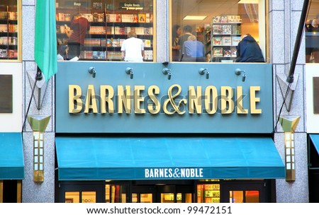 NEW YORK - JULY 15: Barnes and Noble sign on July 15, 2011 in New York.  With over 700 stores nationwide, Barnes and Noble Inc. is the largest book retailer in the United States.