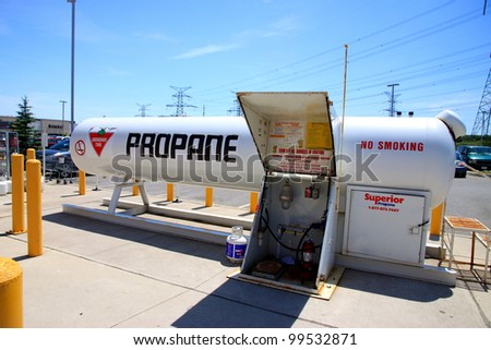TORONTO - JUNE 19: A propane tank owned and operated by Canadian Tire on June 19, 2011 in Toronto. Canadian Tire Corporation, Limited is currently one of Canada\'s 60 largest publicly traded companies.