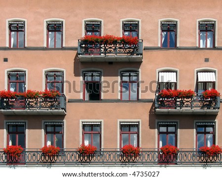 Wall from a hotel with beautiful balconies