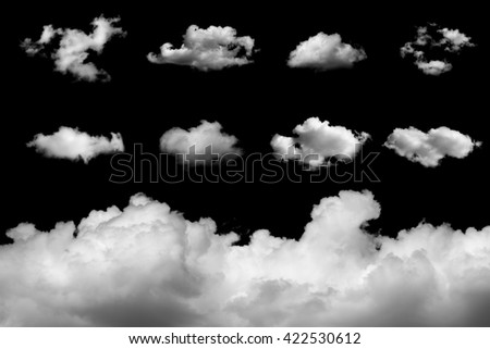 Set of isolated clouds on black