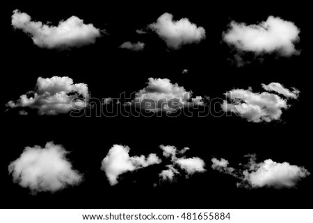 Set of isolated clouds on black background