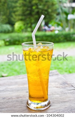 iced chrysanthemum tea (flower tea) on wooden table
