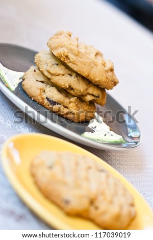 soft cookies with cashew nut and raisin in coffee time or tea time