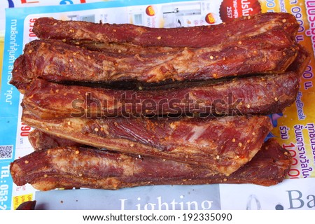 CHIANG MAI, THAILAND-MAY 2 :Yunnan preserved meat, cured meat, sun dried beef, Islamic cured beef for retail sale in local Yunnan Islamic  market in chiang mai, On May 2, 2014, in Chiang Mai, Thailand.