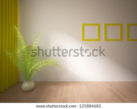 empty interior with yellow curtains and frames empty interior with yellow curtains and frames