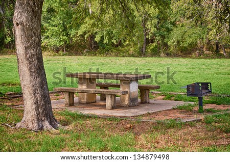 Picnic area with table and grill in the park