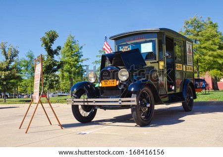WESTLAKE, TEXAS - OCTOBER 19, 2013: A 1929 Ford Model A, US Mail Truck, on display at the 3rd Annual Westlake Classic Car Show.