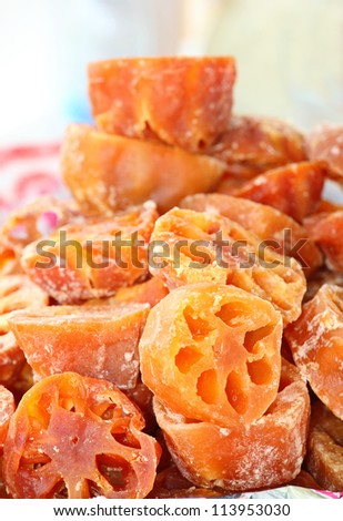 Sweet Lotus root or Water lily root ,the famous Thai dessert and Chinese herb