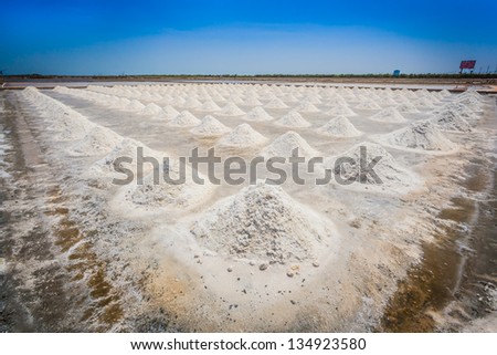 The landscape of Salt fields in Thailand with blue sky backgrond