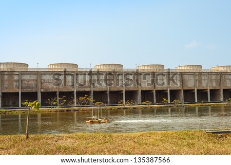 CHACHOENGSAO,THAILAND-FEBUARY 6: The cooling tower of Bangpakong Electric plant which produce the electric for all Industrial Estate at Chachoengsao on Febuary 6,2013 in Chachoengsao,Thailand