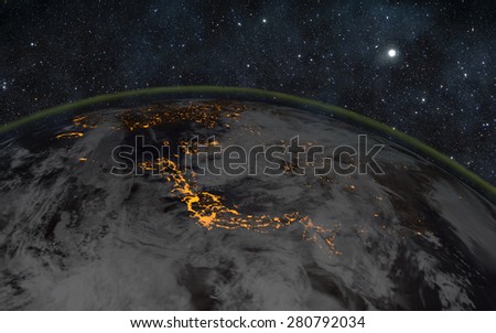 Planet earth at night with space background - japan Elements of this image furnished by NASA