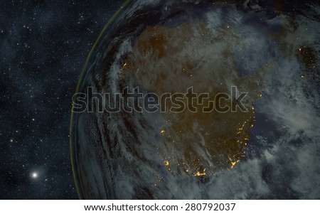 Planet earth at night with space background - australia Elements of this image furnished by NASA