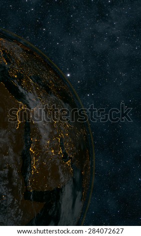 Planet earth at night with space background, middle east Elements of this image furnished by NASA