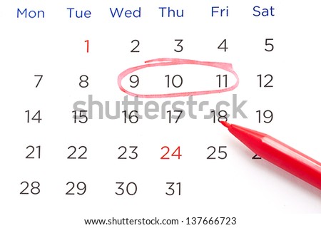 Red circle marked on a calendar