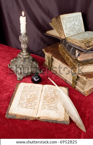 The ancient books and goose feather