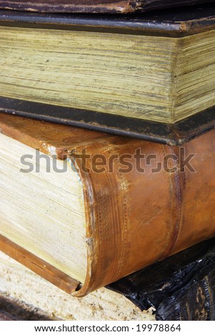The ancient books in leather cover.Religion books