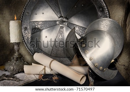 Still-life on a historical theme. Reconstruction of a medieval plot