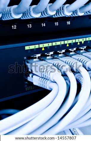 network cables connected to a switch and patch-panel