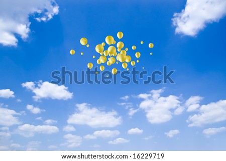 freedom - group yellow balloons no blue sky