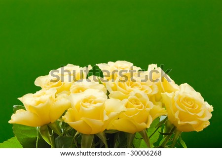 yellow roses bouquet isolated with clipping path on green background