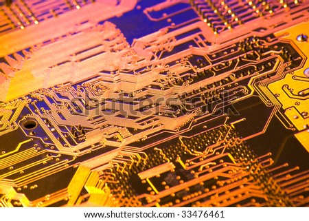 closeup of circuit board computer motherboard