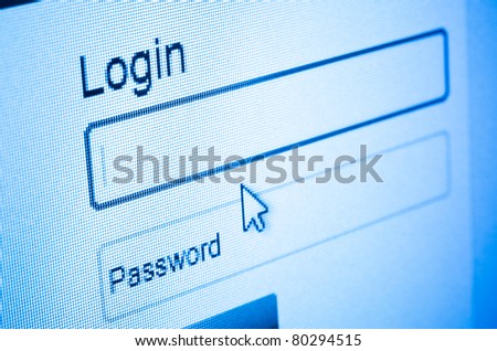 Login and password on computer screen