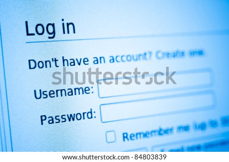 Log in and password on computer internet account screen