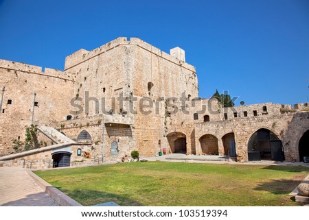 Knight templar castle in ancient Acre, Akko, Western Galilee, Israel