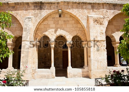 Entrance inf the gallery of the Church of Nativity, Bethlehem. Palestine, Israel