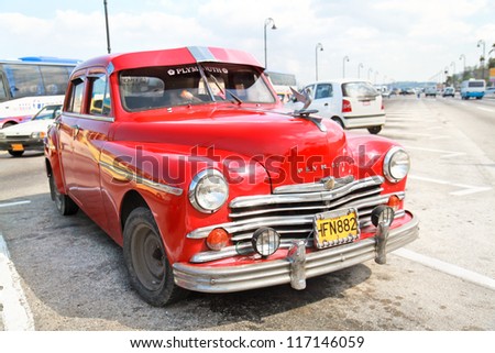 HAVANA-FEBRUARY 4: Classic Plymouth on February 4, 2010 in Havana.Under the current law that the government plans to change before 2012,Cubans can only buy and sell cars that were in use before 1959.