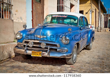 TRINIDAD-JAN 12:Classic Chevrolet on January 12,2010 in Trinidad, Cuba.Before a new law issued on October 2011,cubans could only trade old cars that were on the road before the revolution of 1959