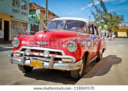 Trinidad-Jan 13:Classic Chevrolet On January 13,2010 In Trinidad, Cuba.Before A New Law Issued On October 2011,Cubans Could Only Trade Old Cars That Were On The Road Before The Revolution Of 1959