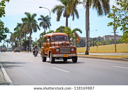 HAVANA, CUBA - FEB 2: Classic Ford on Feb 2, 2010 in Havana, Cuba. Before a new law issued on October 1, Cubans could only trade old classic cars that were on the road before the revolution of 1959.