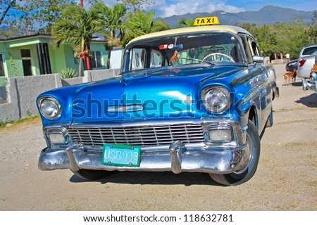 SANTIAGO DE CUBA-JAN 20:Classic Chevrolet on Jan 20,2010 in Santiago de Cuba.Before a new law issued on October 2011,cubans could only trade old cars that were on the road before revolution of 1959