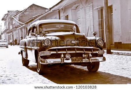 TRINIDAD-JAN 13:Classic Chevrolet on January 13,2010 in Trinidad, Cuba.Before a new law issued on October 2011,cubans could only trade old cars that were on the road before the revolution of 1959