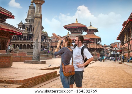 Beautiful Young Couple At Durbar Sqaure In Patan, Lalitpur City, Nepal