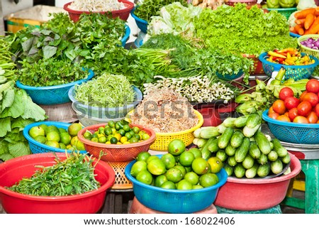Fresh vegetable on street market in Ho Chi Minh, Vietnam.