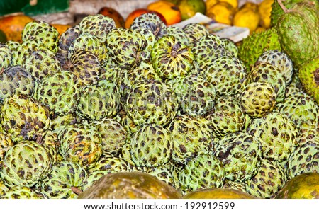 Sugar apple or Exotic fruits in the market, Nairobi. Africa.