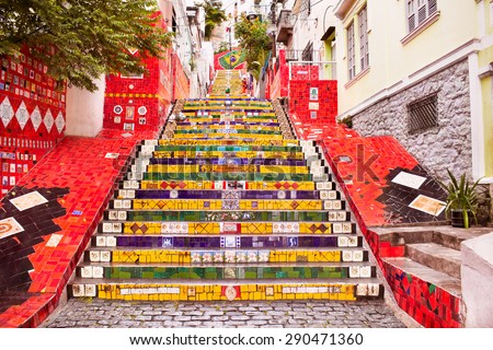Escadaria Selaron famous public steps of artist Jorge Selaron in Rio de Janeiro, Brazil.