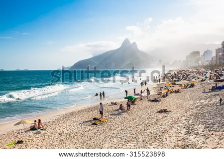 Two Brothers Mountain and Ipanema beach in Rio de Janeiro. Brazil.