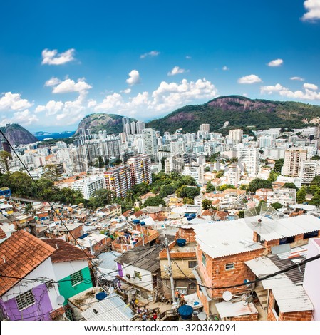 Aerial view of Botafogo district from the Santa Marta favela (slum) in Rio de Janeiro, Brazil.
