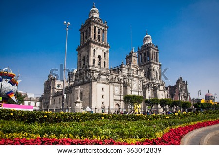 Exterior Metropolitan Cathedral in Mexico City, Latin America.