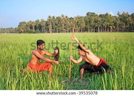 Warriors have a fight ;Kalarippayat, indian ancient martial art of Kerala, India